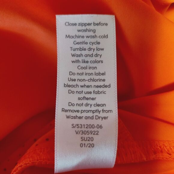 Athleta Womens Top Top Size S Coral Orange Perforated Zip Front Short Sleeve - Picture 9 of 9